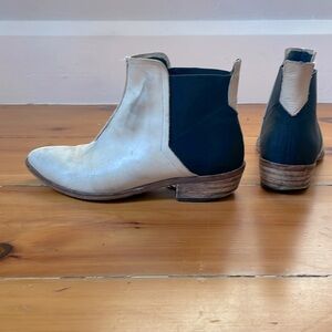 FREE PEOPLE - distressed cream leather boots -  flat low heel